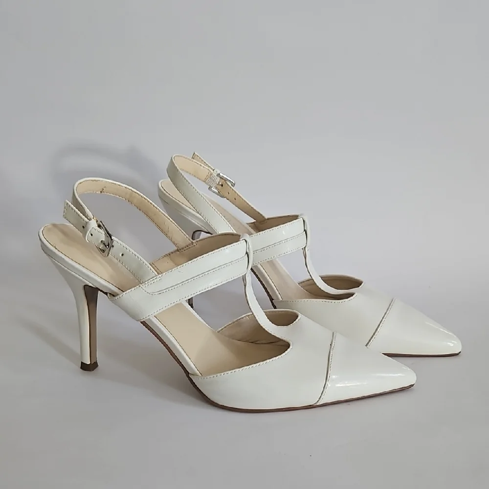 NEW Nine West Renice T Strap Slingback White Pump Size 9.5 - Picture 1 of 10